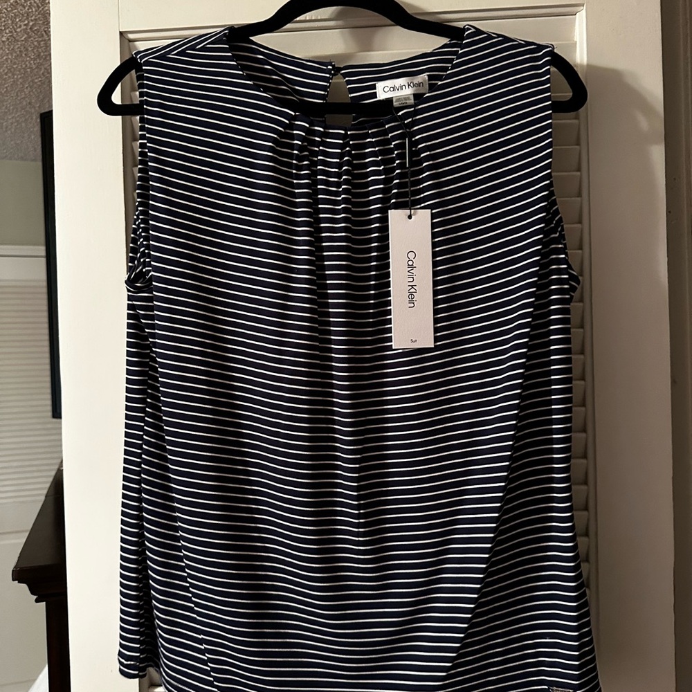Calvin Klein Navy and White Striped Blouse